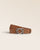 Notre ceinture Cabriole Renouard en cuir vintage camel, vue de face en studio.