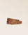 La ceinture Louison Renouard en cuir lisse camel et boucle laiton vieilli, vue de face en studio.