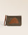 Notre pochette Galop Renouard en cuir veau velours truffe et vintage camel, vue de face en studio.