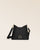 Notre sac Cob Renouard dans sa version Mini modèle, cuir façon vigogne noir et bandoulière cuir ; vu de face en studio.
