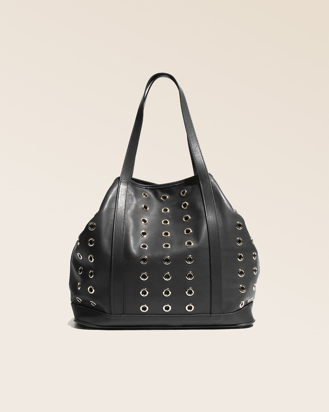 Notre sac Zanzibar en cuir lisse noir vu de dos en studio.